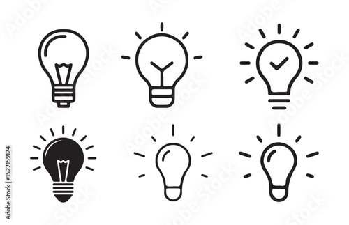Idea lightbulb icon set, Lightbulbs, Lamps Pack of Thin Icons. Editable Stroke. vector illustration