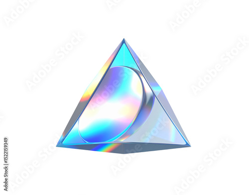 Iridescent Triangular Prism with Floating Circular Element Holographic Effect