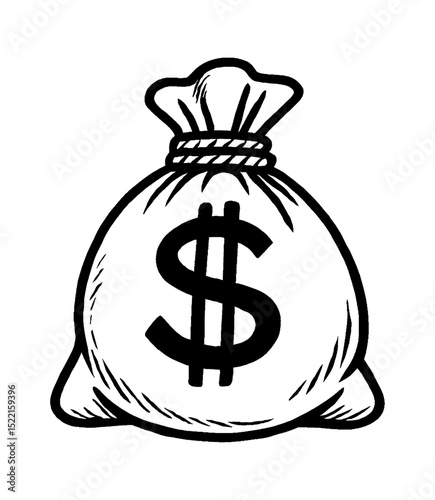 Money bag with dollar sign, a symbol of wealth and prosperity in simple line art style