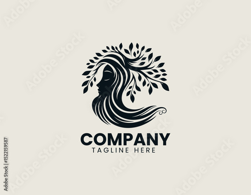 Dignified Human-Faced Natural Tree Flowing Beard Stylized Vector Logo Design