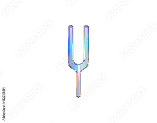 Iridescent Tuning Fork with Faceted Ends Reflecting Rainbow Hues in Sharp Focus