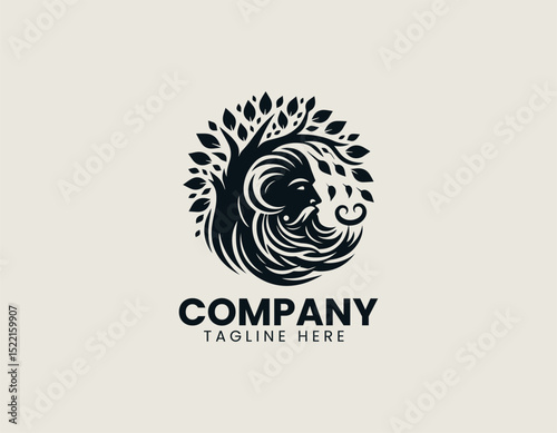 Dignified Human-Faced Natural Tree Flowing Beard Stylized Vector Logo Design