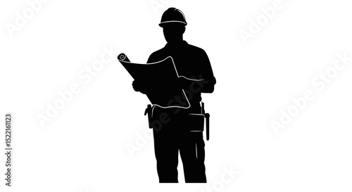 Construction worker holding blueprints while standing on site  