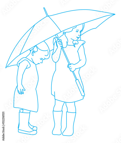  Two Young Sisters Playing Outside in the Rain