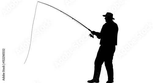 Fisherman casting line while standing near the water in silhouette  