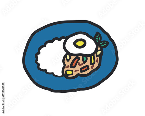 ガパオライスのラフな線あり手描きイラスト