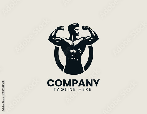Powerful Male Figure Impressive Pose Dynamic Strength Vector Logo Design