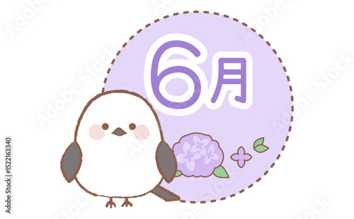 かわいいシマエナガと6月のカレンダーイラスト