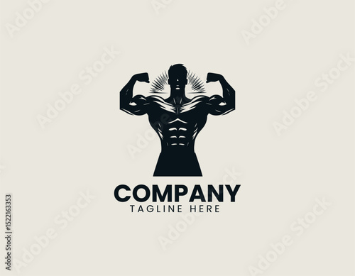 Powerful Male Figure Impressive Pose Dynamic Strength Vector Logo Design