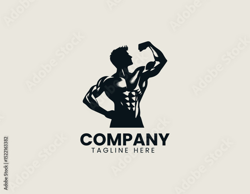 Powerful Male Figure Impressive Pose Dynamic Strength Vector Logo Design