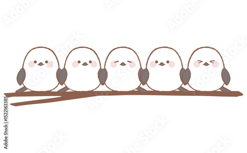 枝に止まるかわいいシマエナガの手描き風イラスト