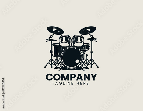 Professional Acoustic Drum Set Dynamic Percussion Instrument Vector Logo Design