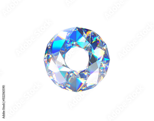 Sparkling DonutShaped Diamond with Iridescent Reflections and Faceted Surface