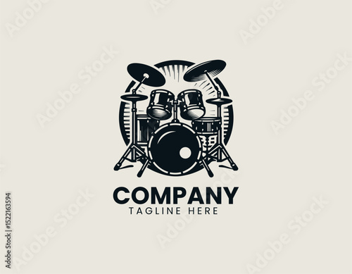 Professional Acoustic Drum Set Dynamic Percussion Instrument Vector Logo Design