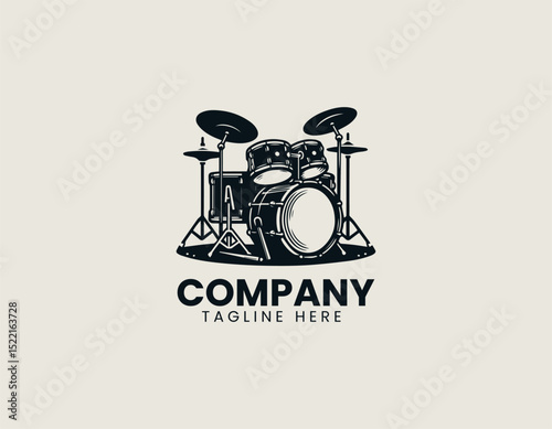 Professional Acoustic Drum Set Dynamic Percussion Instrument Vector Logo Design