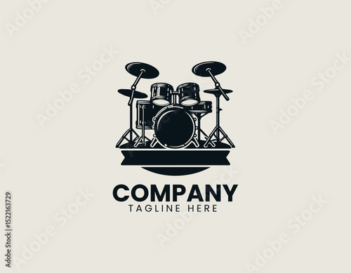Professional Acoustic Drum Set Dynamic Percussion Instrument Vector Logo Design