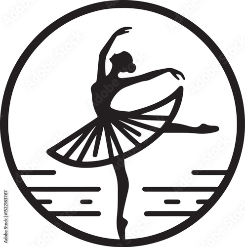Ballet ballerina silhouette in a circle on a white background.eps