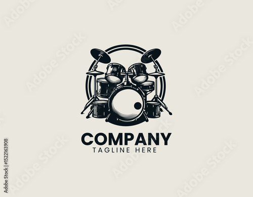 Professional Acoustic Drum Set Dynamic Percussion Instrument Vector Logo Design