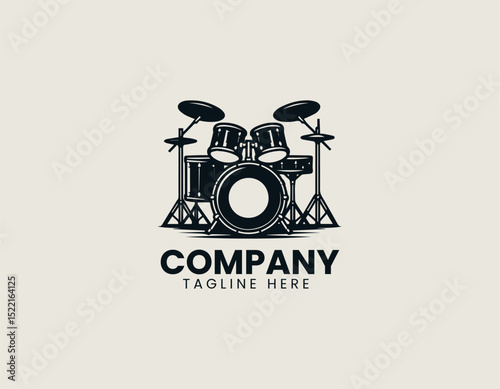 Professional Acoustic Drum Set Dynamic Percussion Instrument Vector Logo Design