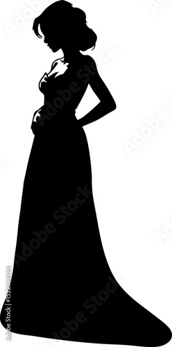 Graceful Woman Silhouette in an Elegant Gown, Evoking Serenity and Poise.