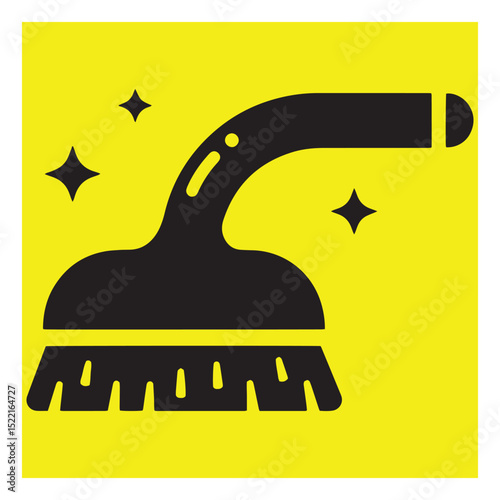 Clean sweep icon vector illustration black brush symbol on bright yellow background