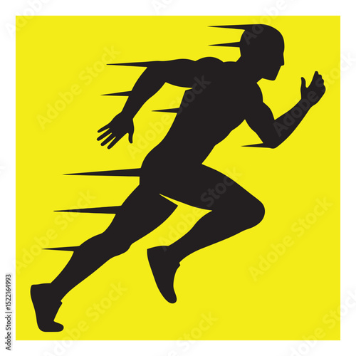 Dynamic silhouette of a runner against a bright yellow background illustrating speed and action