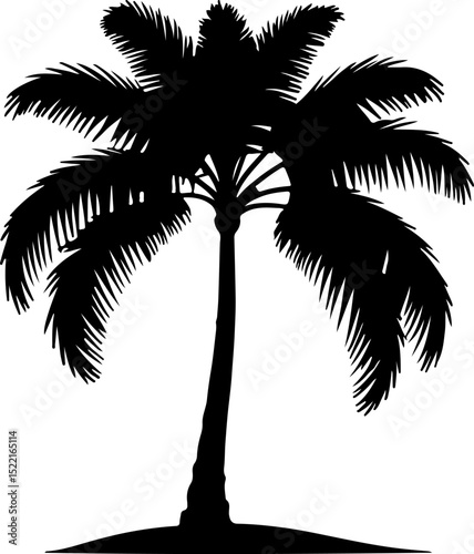A solitary black palm tree silhouette stands tall, evoking tropical tranquility and island vibes.