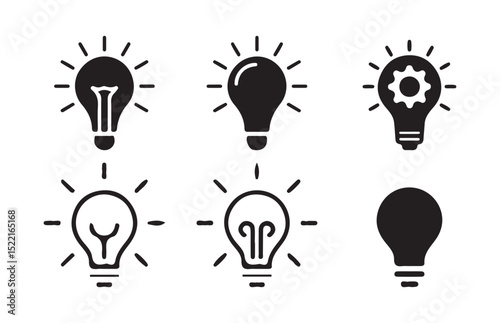 Black Lightbulb icon set. Light bulb linear icon. Idea and creativity symbol. Electric lamp. vector eps 10