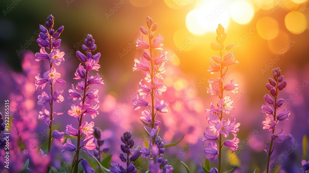 Obraz premium Sunset Purple Flowers Field.