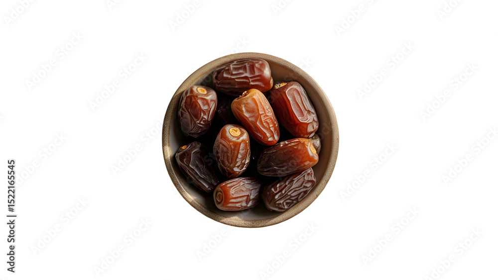 Obraz premium Ajwa Dates in Traditional Bowl – Isolated Middle Eastern Fruit on White