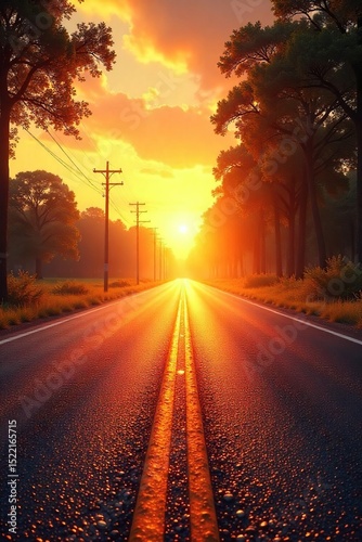 Intense summer heat radiating from sun-baked asphalt, shimmering air above the road A vibrant scene of scorching summer weather , summer heat, haze, temperature