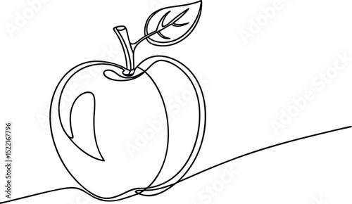 One line apple, minimal fruit drawing, Continuous one single minimal line drawing apple 