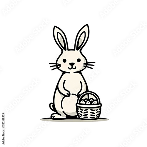 Cute bunny holding a basket of Easter eggs with a joyful expression