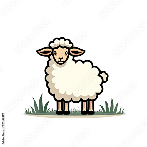 Adorable sheep standing in grass with a cheerful expression