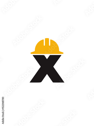 Letter X Construction Logo with Yellow Helmet, Clean and modern logo design featuring the letter X under a yellow safety helmet, symbolizing construction, safety, and labor identity.

