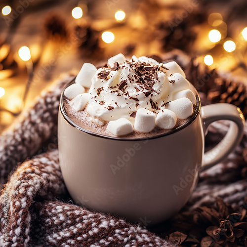 A warm cup of coffee topped with a cinnamon marshmallow and served with a rich piece of chocolate. The comforting blend of spice, sweetness, and aroma creates a cozy indulgence.

