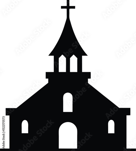 Church – black silhouette on white background
