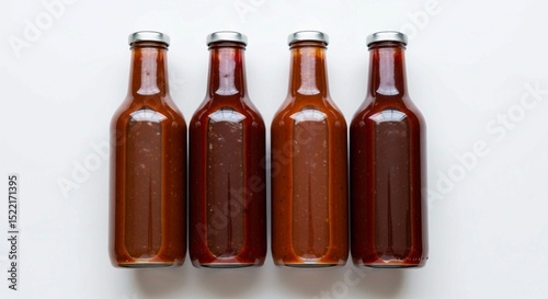 Variety of gourmet barbecue sauces, clear glass packaging, perfect for food and drink photography