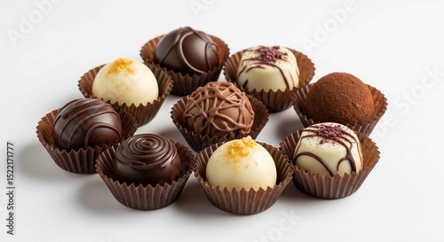 Artisan chocolates beautifully presented, featuring diverse flavors and decorations in a circular arrangement