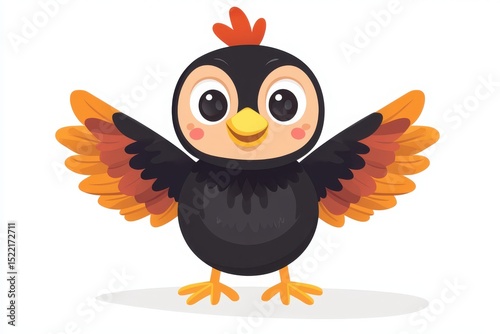 Cute Cartoon Bird with Outstretched Wings and Happy Expression