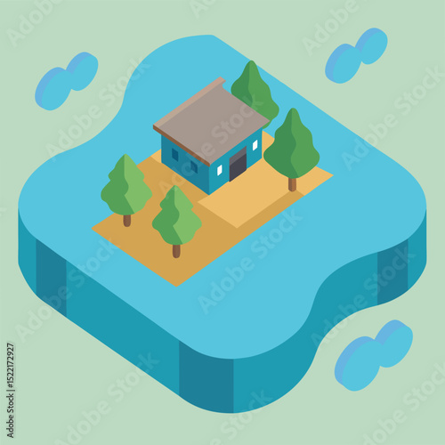 Aerial View of Flooded Area Transparent Background