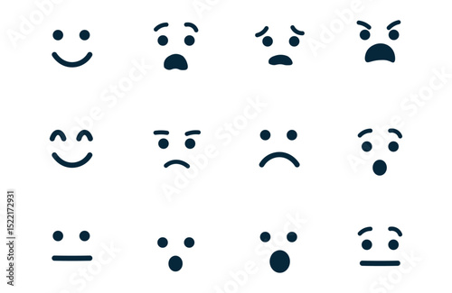 emoji facial expressions. emoticon vector set. isolated on white. Emoji for Web. Anger and compassion. Laughter, tears. Smile sadness surprise. Happiness fear.