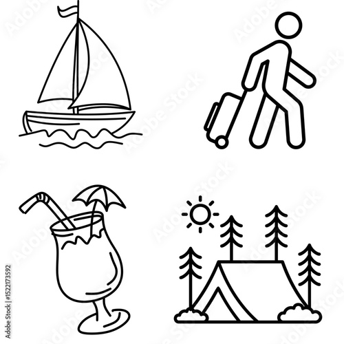 Summer Travel and Vacation Icon Set – Vector Symbols for Holiday, Adventure, and Leisure Design