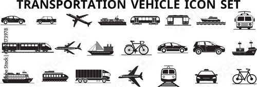 Transportation Glyph Icons Set  Vehicle, Travel, Transit Vector Silhouettes