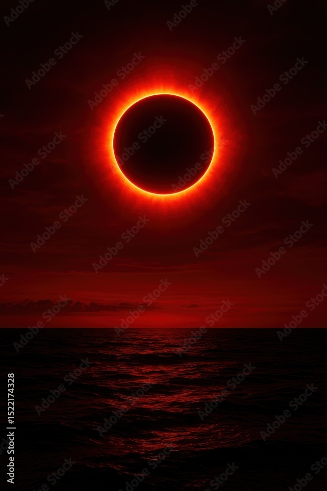 Fototapeta premium Eclipse over dark ocean