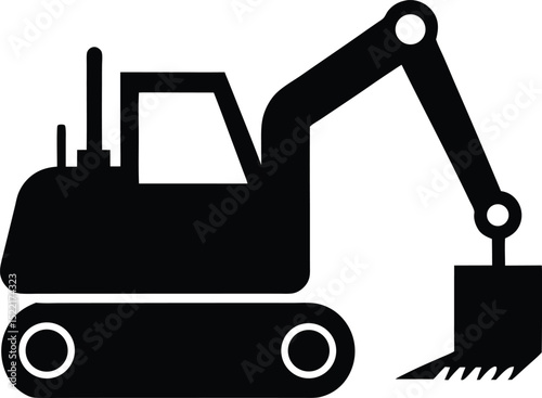 Excavator – black silhouette on white background