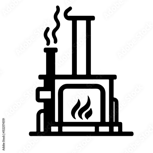 Home Heating Wood Stove Graphic. Simple and clean graphic illustration of a wood-burning stove, symbolizing warmth, comfort, and traditional home heating