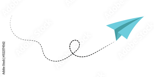 Paper airplane with line dotted route. Sending message linear fold plane with dotted path. Vector isolated on white background in eps 10.