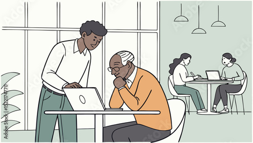 Mentorship Session in Shared Space – Professional Guidance Vector Illustration
