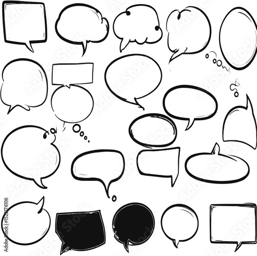 A collection of various hand drawn speech bubbles on a transparent background